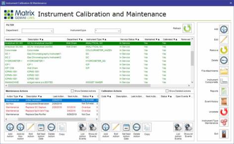 instrument calibration maintenance system