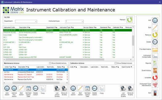 instrument calibration maintenance system
